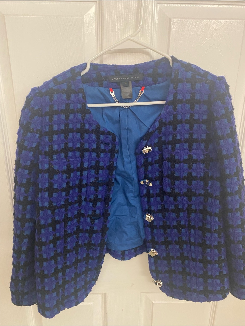 Marc by Marc Jacobs Royal Blue & Black Tweed Collarless Jacket